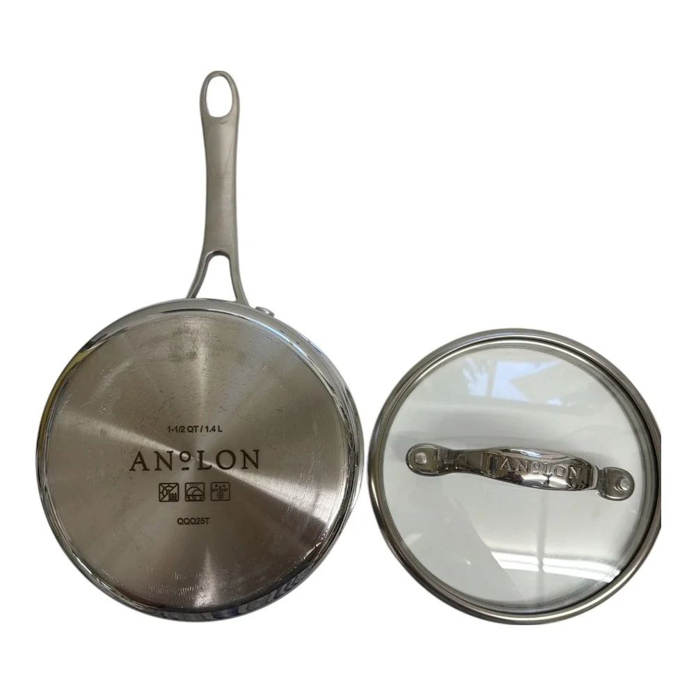 Anolon 1.5qt Silver Stainless Steel Induction Pot with Lid QQQ25T EUC